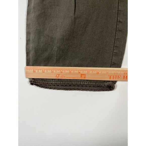 Garnet Hill Linen Pants Wide Leg Crop Crochet Edging Size 2 Army Green Lagenlook - Picture 5 of 11